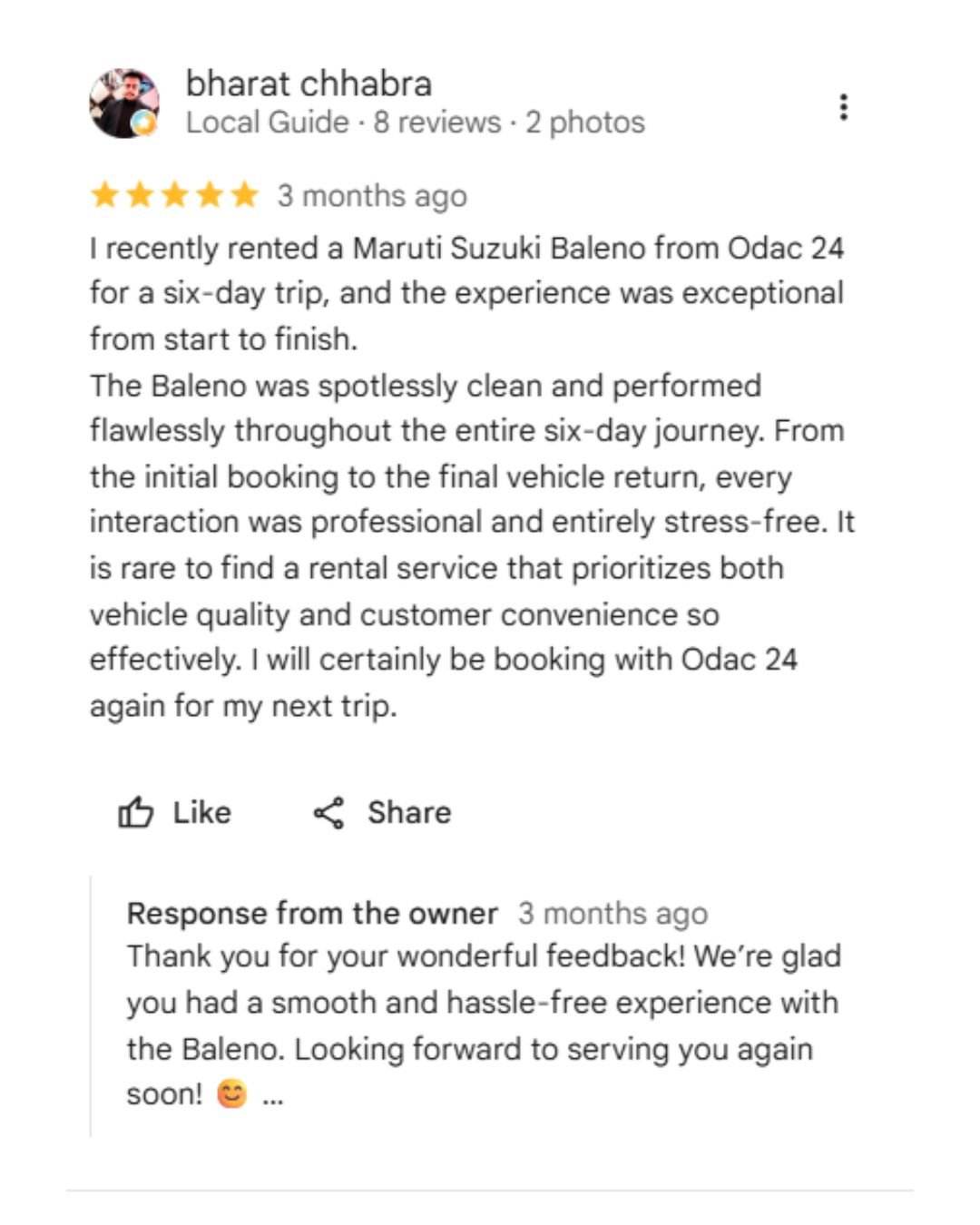 Google review from an ODAC customer
