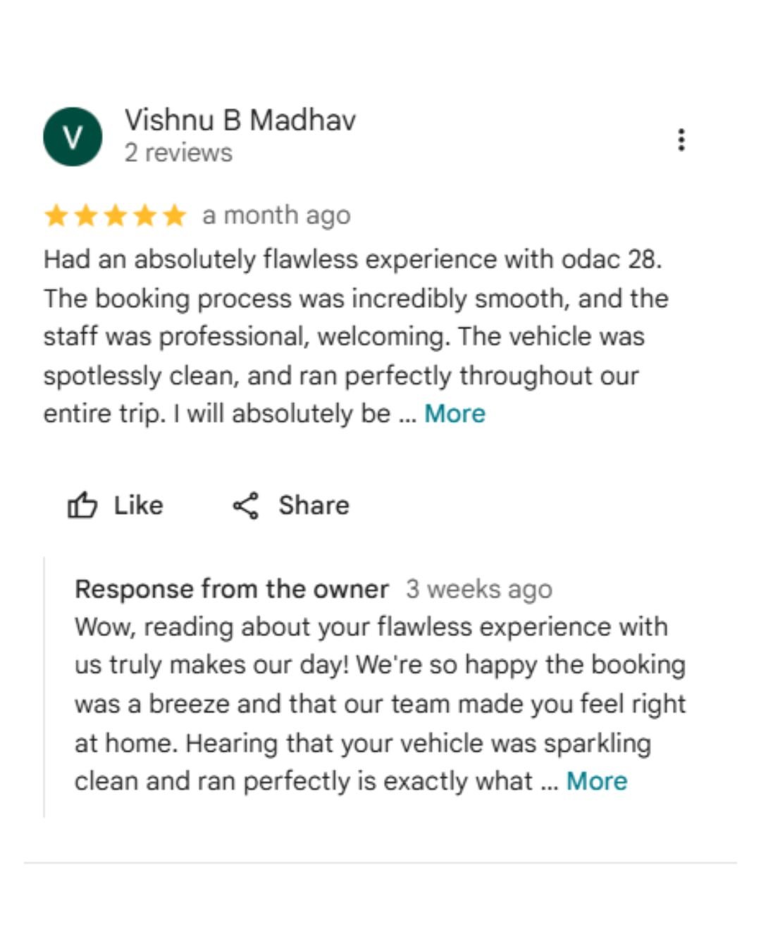 Google review from an ODAC customer